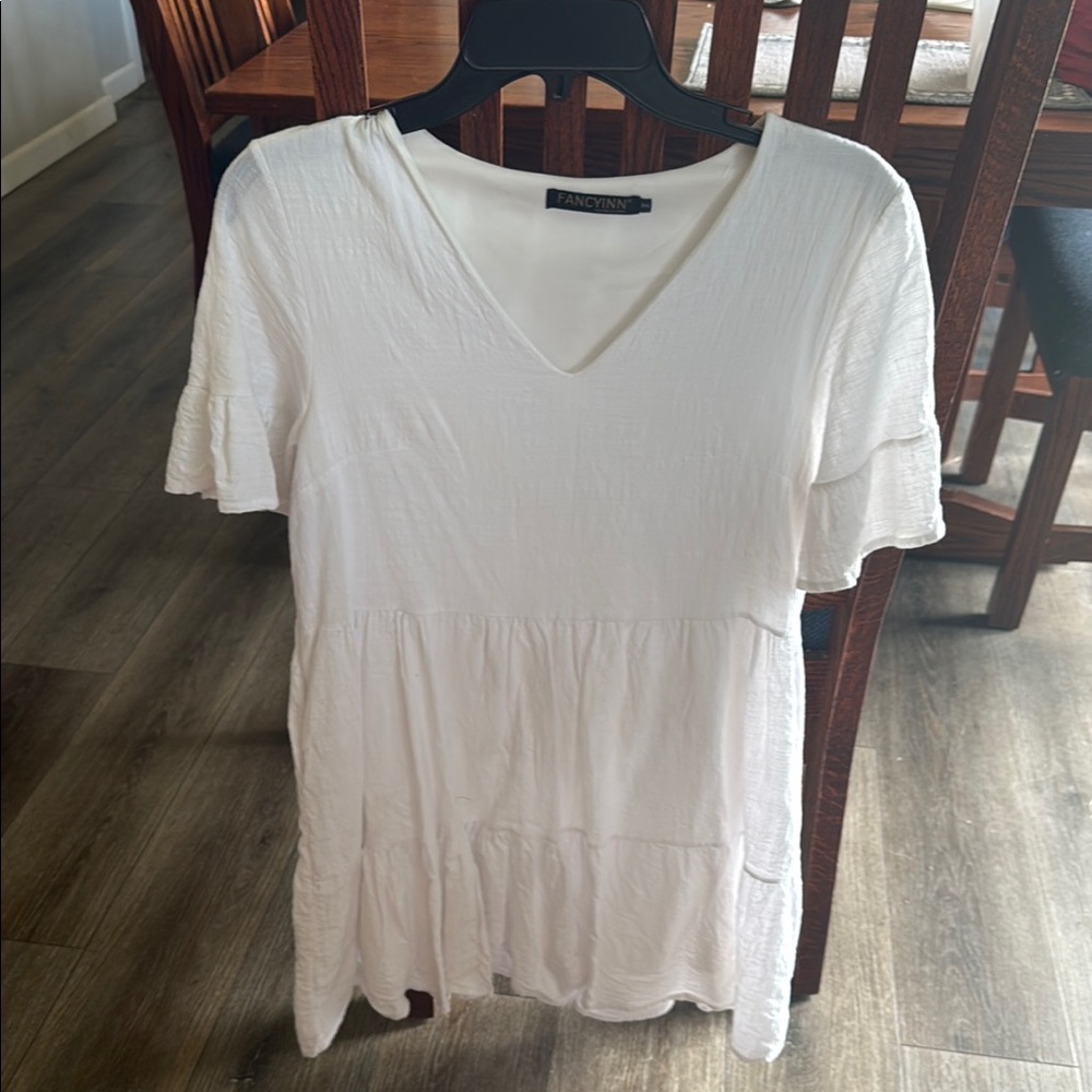 Fancyinn White Ruffled Tiered Blouse Short Sleeve